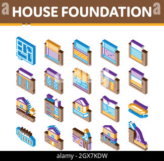 House Foundation Base Isometric Icons Set Vector Stock Vector