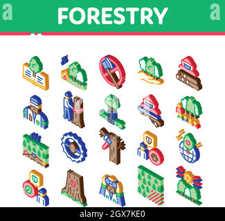 Forestry Lumberjack Isometric Icons Set Vector Stock Vector