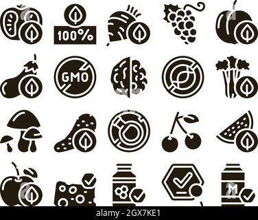 Organic Eco Foods Glyph Set Vector Stock Vector