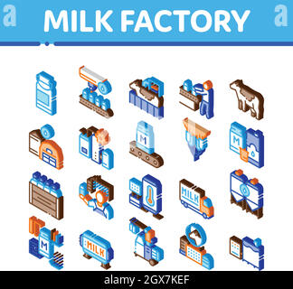 Milk Factory Product Isometric Icons Set Vector Stock Vector