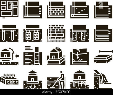 House Foundation Base Glyph Set Vector Stock Vector