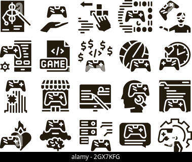 Video Game Development Glyph Set Vector Stock Vector