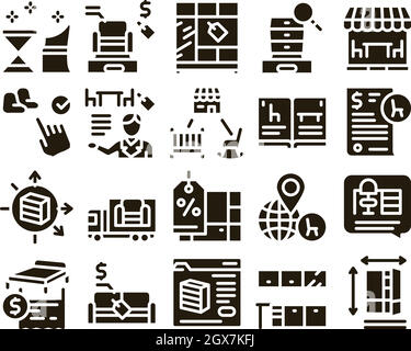 Furniture Shop Market Glyph Set Vector Stock Vector