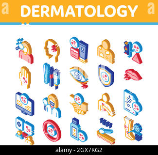 Dermatology Skin Care Isometric Icons Set Vector Stock Vector