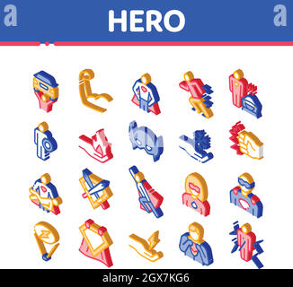 Super Hero Isometric Elements Icons Set Vector Stock Vector