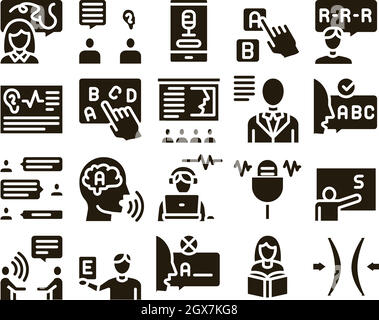 Speech Therapist Help Glyph Set Vector Stock Vector