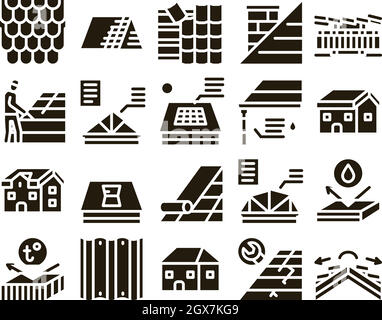 Roof Housetop Material Glyph Set Vector Stock Vector