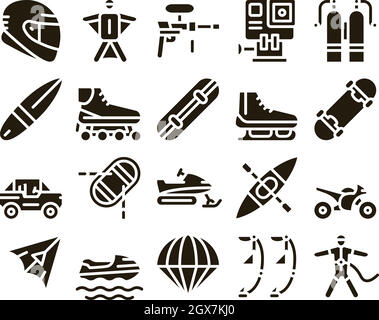 Extreme Sport Activity Glyph Set Vector Stock Vector