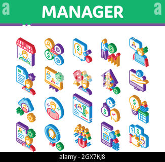 Account Manager Work Isometric Icons Set Vector Stock Vector