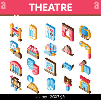 Theatre Equipment Isometric Icons Set Vector Stock Vector