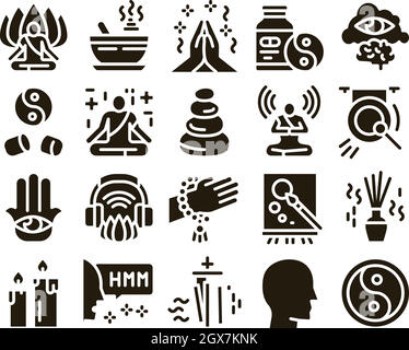 Meditation Practice Glyph Set Vector Stock Vector