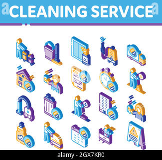 Cleaning Service Tool Isometric Icons Set Vector Stock Vector