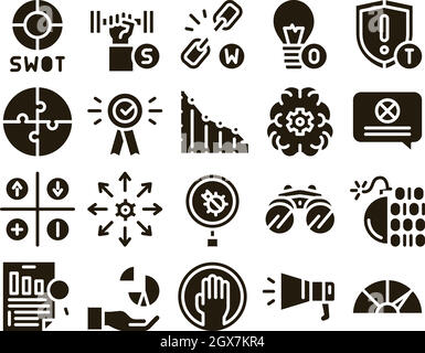 Swot Analysis Strategy Glyph Set Vector Stock Vector