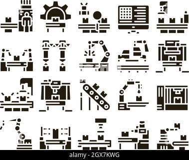 Manufacturing Process Glyph Set Vector Illustrations Stock Vector