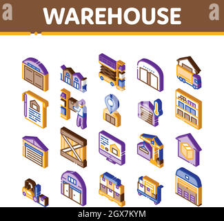 Warehouse And Storage Isometric Icons Set Vector Stock Vector