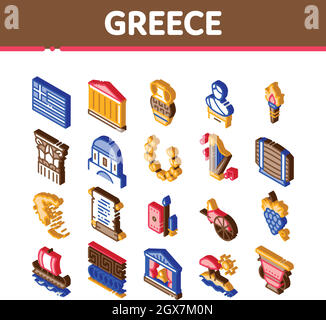 Greece Country History Isometric Icons Set Vector Stock Vector