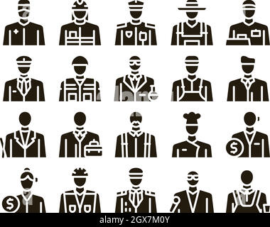 Professions People Glyph Set Vector Stock Vector