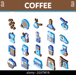 Coffee Energy Drink Isometric Icons Set Vector Stock Vector