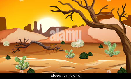 Wild desert landscape at daytime scene Stock Vector