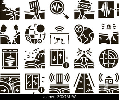 Earthquake Disaster Glyph Set Vector Stock Vector