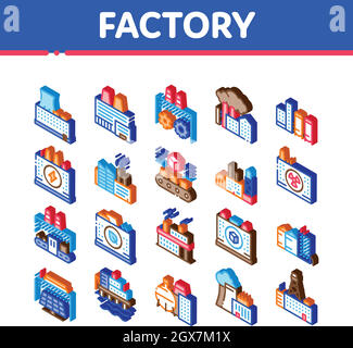 Factory Industrial Isometric Icons Set Vector Stock Vector