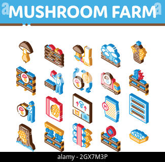 Mushroom Farm Plant Isometric Icons Set Vector Stock Vector