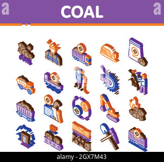Coal Mining Equipment Isometric Icons Set Vector Stock Vector