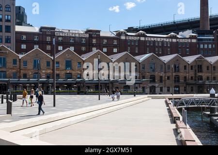 Sydney, Australia. Monday, 4th October, 2021. The Sydney central business district still very quiet as Sydney prepares to reopen once 70% full vaccination target reached by Monday 11th October. General views of The Rocks. Credit: Paul Lovelace/Alamy Live News Stock Photo