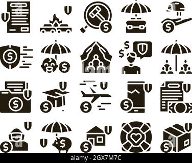 Insurance All-purpose Glyph Set Vector Stock Vector