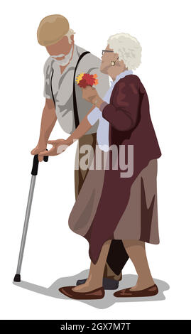 Grandfather with Cane and Grandmother Stock Vector
