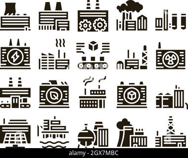 Factory Industrial Glyph Set Vector Stock Vector