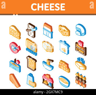 Cheese Dairy Food Isometric Icons Set Vector Stock Vector