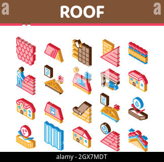Roof Housetop Material Isometric Icons Set Vector Stock Vector