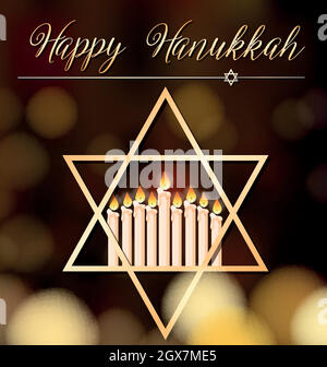 Happy Hanukkah card template with light and star symbol Stock Vector