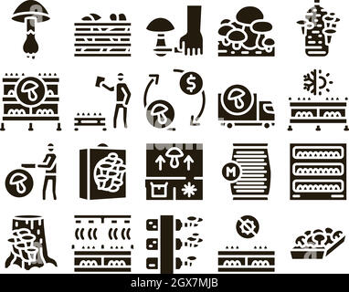 Mushroom Farm Plant Glyph Set Vector Stock Vector