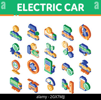 Electric Car Transport Isometric Icons Set Vector Stock Vector