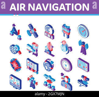 Air Navigation Tool Isometric Icons Set Vector Stock Vector