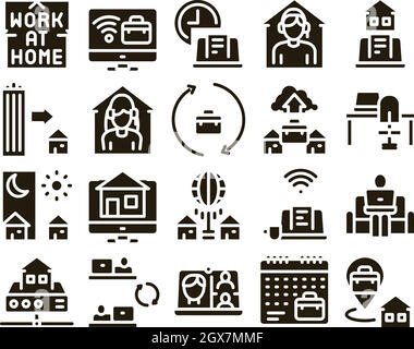 Remote Work Freelance Glyph Set Vector Stock Vector