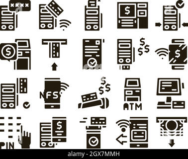 Pos Terminal Device Glyph Set Vector Stock Vector