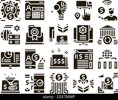 Digital Economy And E-business Icons Set Vector Stock Vector
