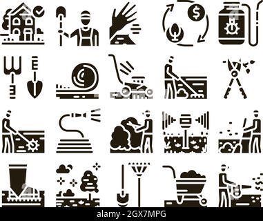 Gardener Instrument Glyph Set Vector Stock Vector
