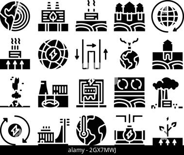 Geothermal Energy Glyph Set Vector Illustrations Stock Vector