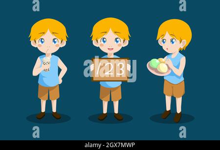 Cute Boy Child Kid Standing Front View Vector Cartoon Set Stock Vector