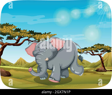 elephant in african scene Stock Vector