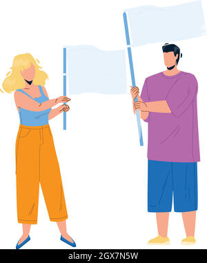 Flag Holding Boy And Girl Couple On Protest Vector Stock Vector