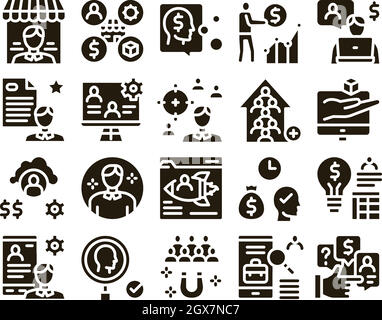 Account Manager Work Glyph Set Vector Stock Vector