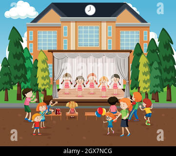 Ballerinas performance on stage scene Stock Vector