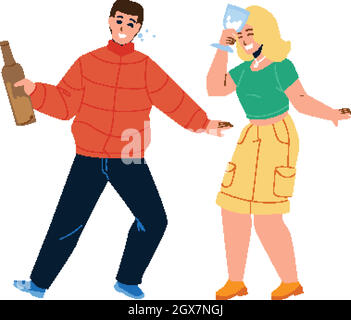 Drunk Man And Woman Couple Drink Together Vector Stock Vector