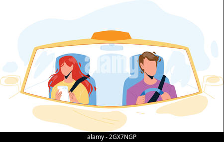 Driver Man Driving Car And Carrying Girl Vector Stock Vector