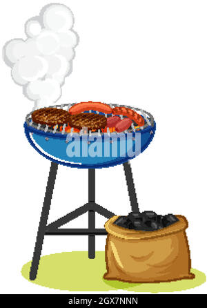 Grill stove with steak and sausage on white background Stock Vector